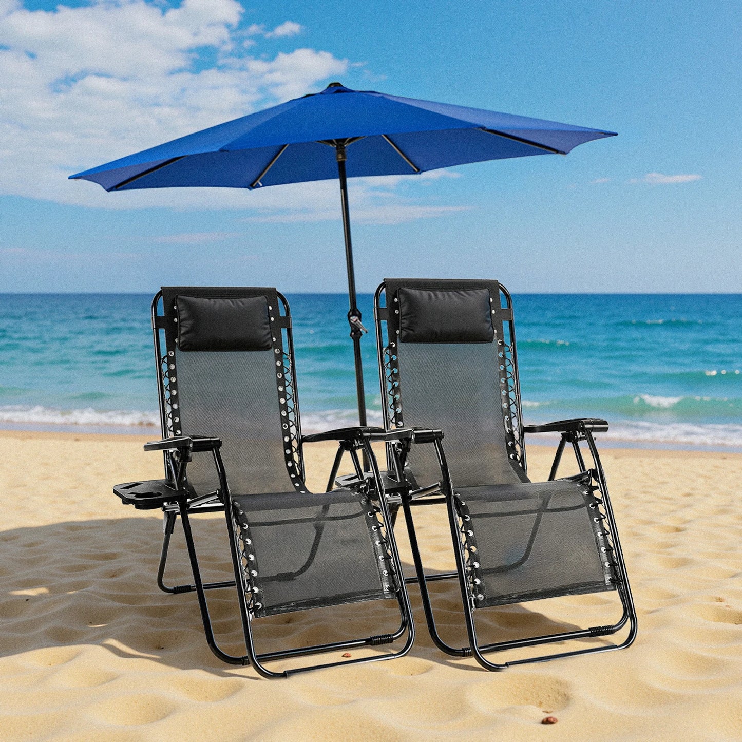 JHK Zero Gravity Double Portable Recliners with Cup Holders