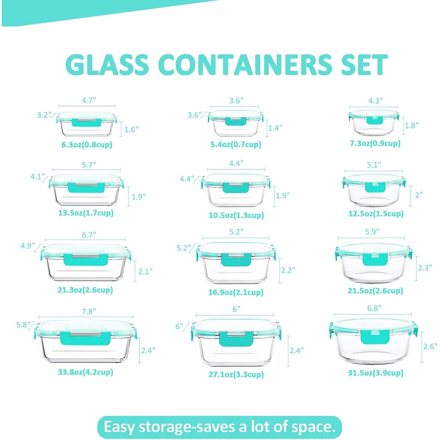 Glass Meal Prep Food Storage Containers Set Airtight BPA Free