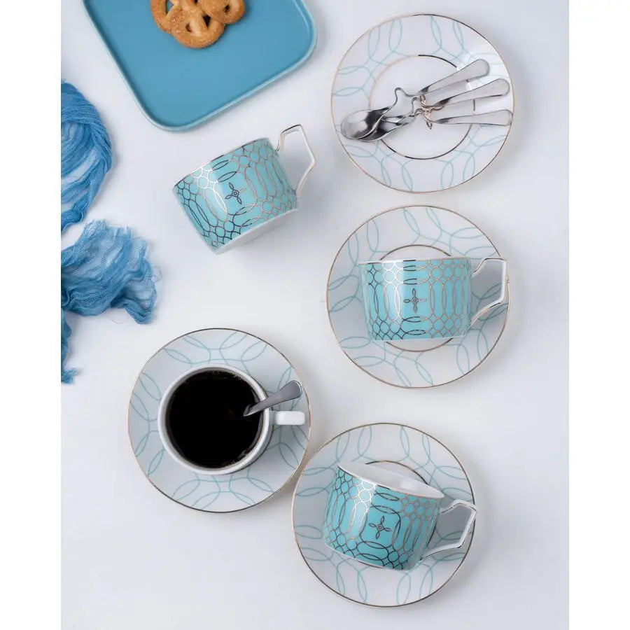 Porcelain Tea Set For 4 With Cups Saucers And Spoon