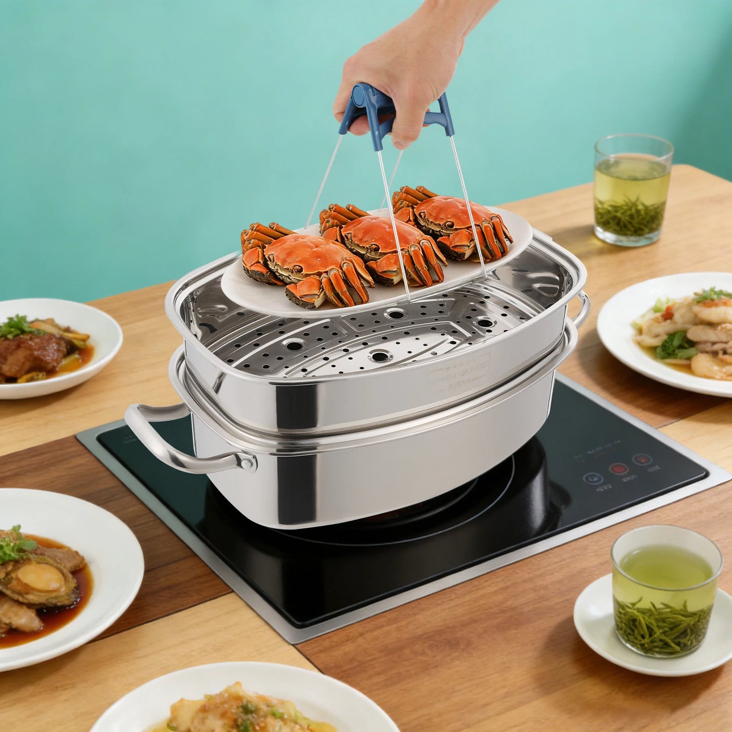 Bymaocar Stainless Steel Steamer Pot With Double Layer Ceramic Plate