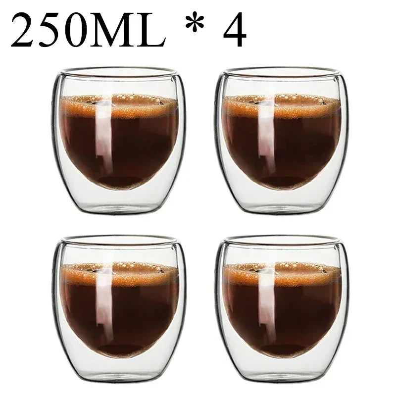 Double Wall Borosilicate Glass Mugs Set Drinkware Heat Resistant