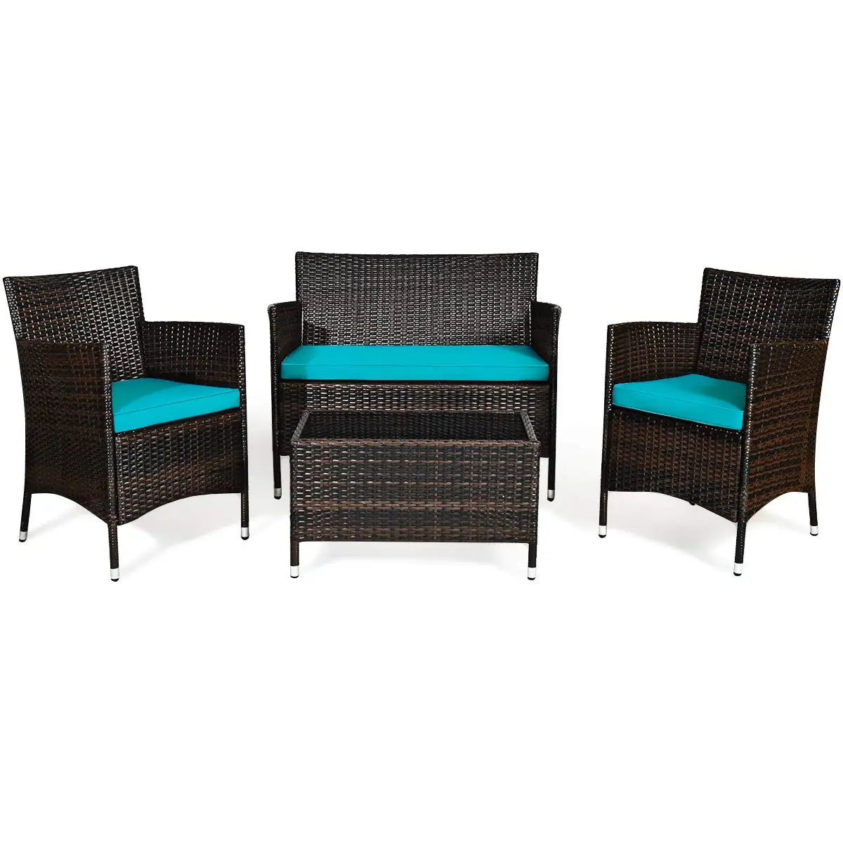 XIAOLANG 4 Piece Rattan Patio Set Outdoor Wicker Conversation Set