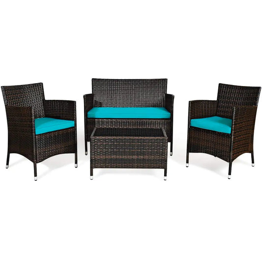 XIAOLANG 4 Piece Rattan Patio Set Outdoor Wicker Conversation Set