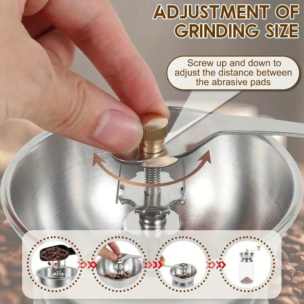 Stainless Steel Manual Coffee Grinder Set, for 70mm Wide-Mouth Mason Jars - A Manual Burr Grinder Perfect for Fresh Coffee, Great for Camping and Home Brewing