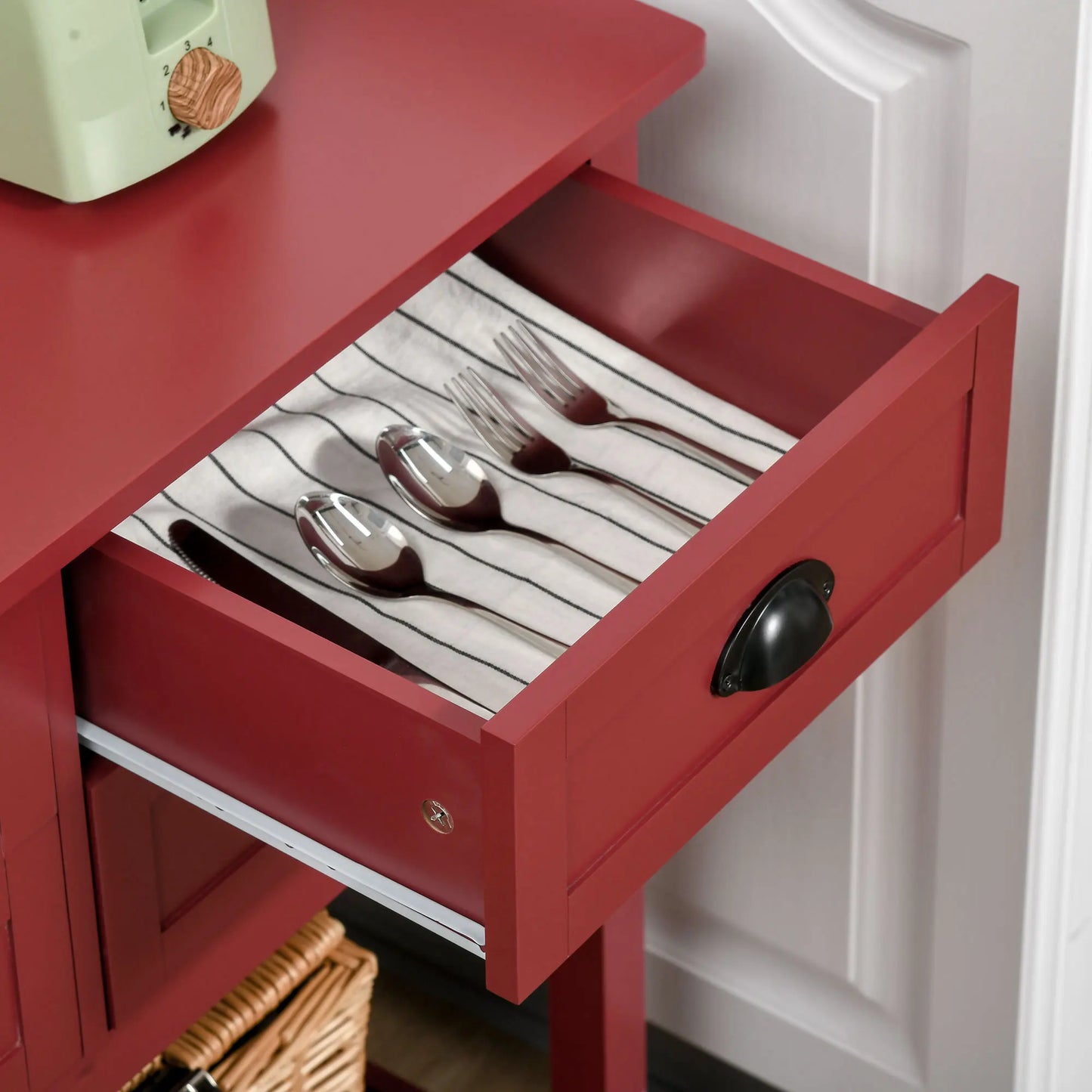 HOMCOM Sideboard Buffet Cabinet with Storage, Modern Coffee Bar Cabinet with 4 Drawers and Slatted Bottom Shelf, Console Table for Kitchen, Living Room, Dining Room, Hallway, Red