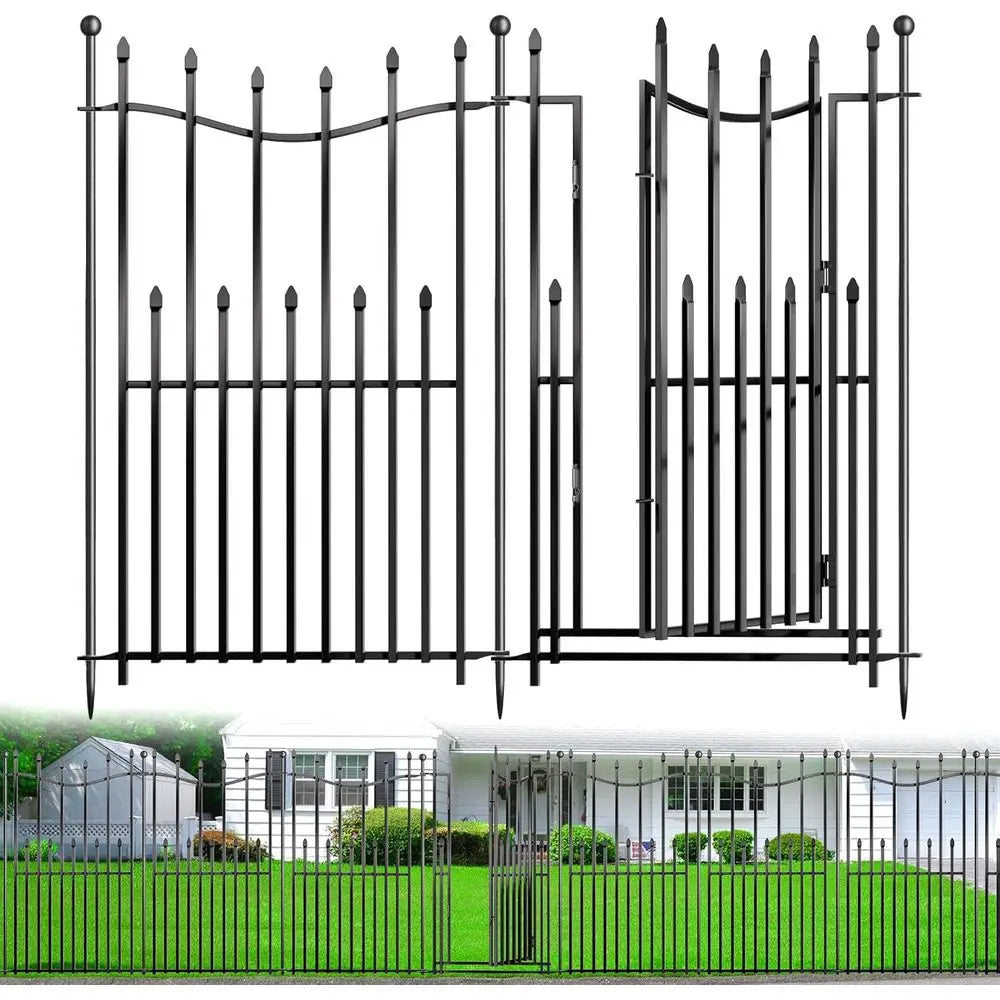 Decorative Garden Fence With Gate Heavy Duty Rustproof Metal Panels