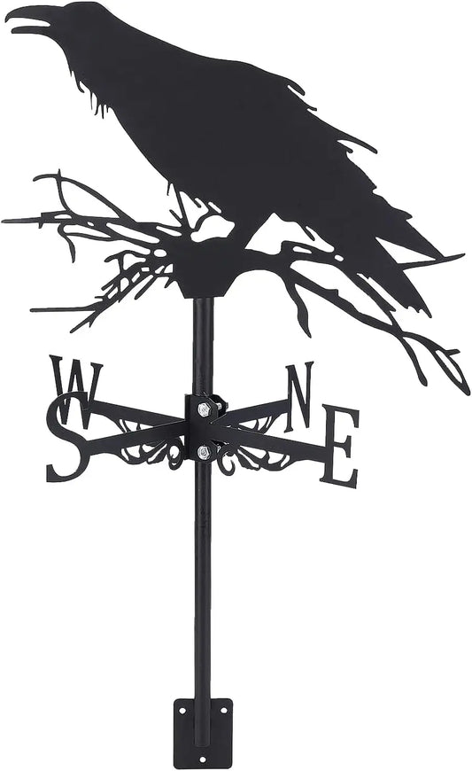 Crow Weathervane Raven Weather Vane for Yard Animal Metal Wind Vanes Roof Mount for Outside Garden Black Weathervanes