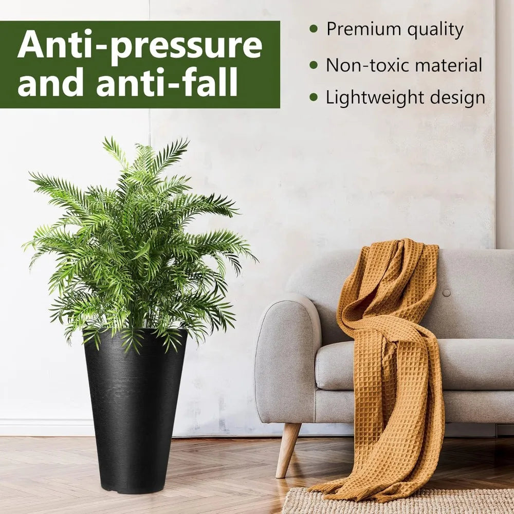 Set Of Two Tall Outdoor Planters Resin With Drainage