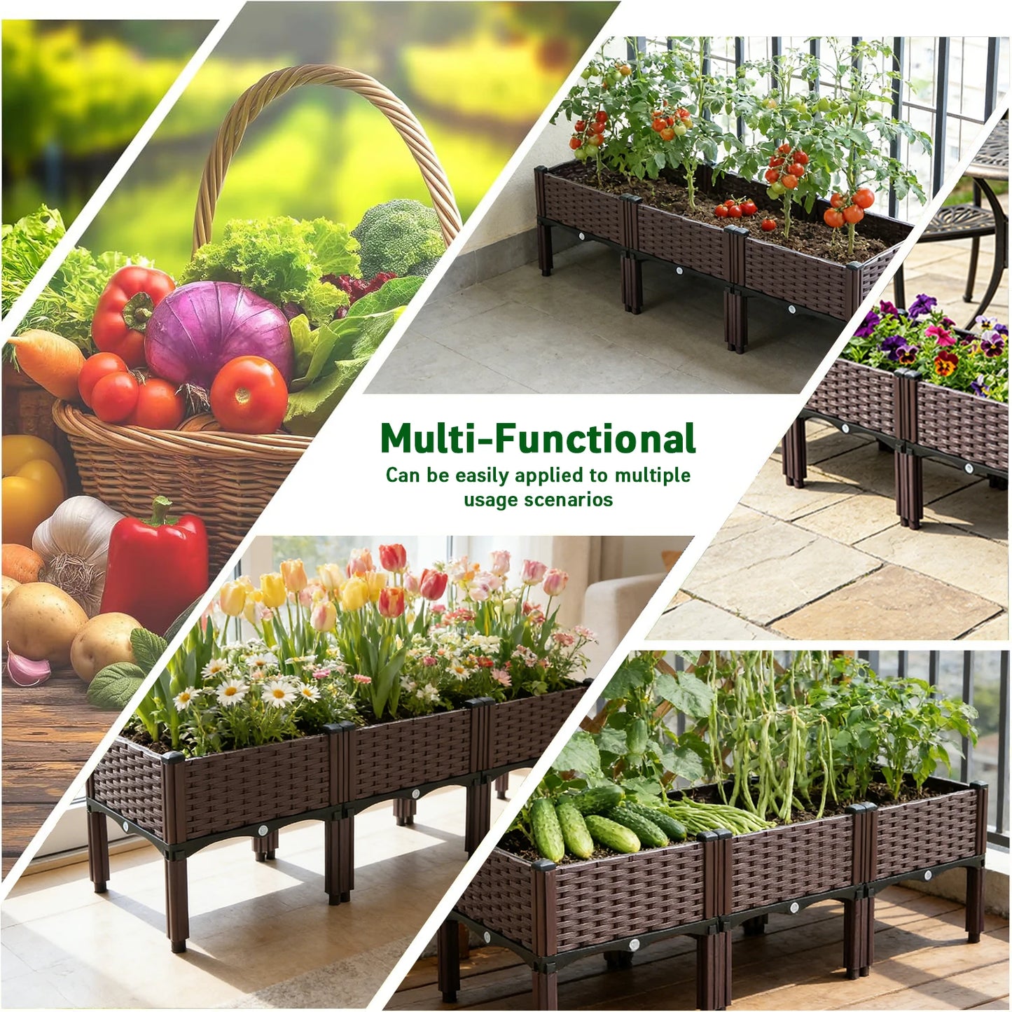 Three Pack Raised Garden Planters With Legs And Drain Outlet