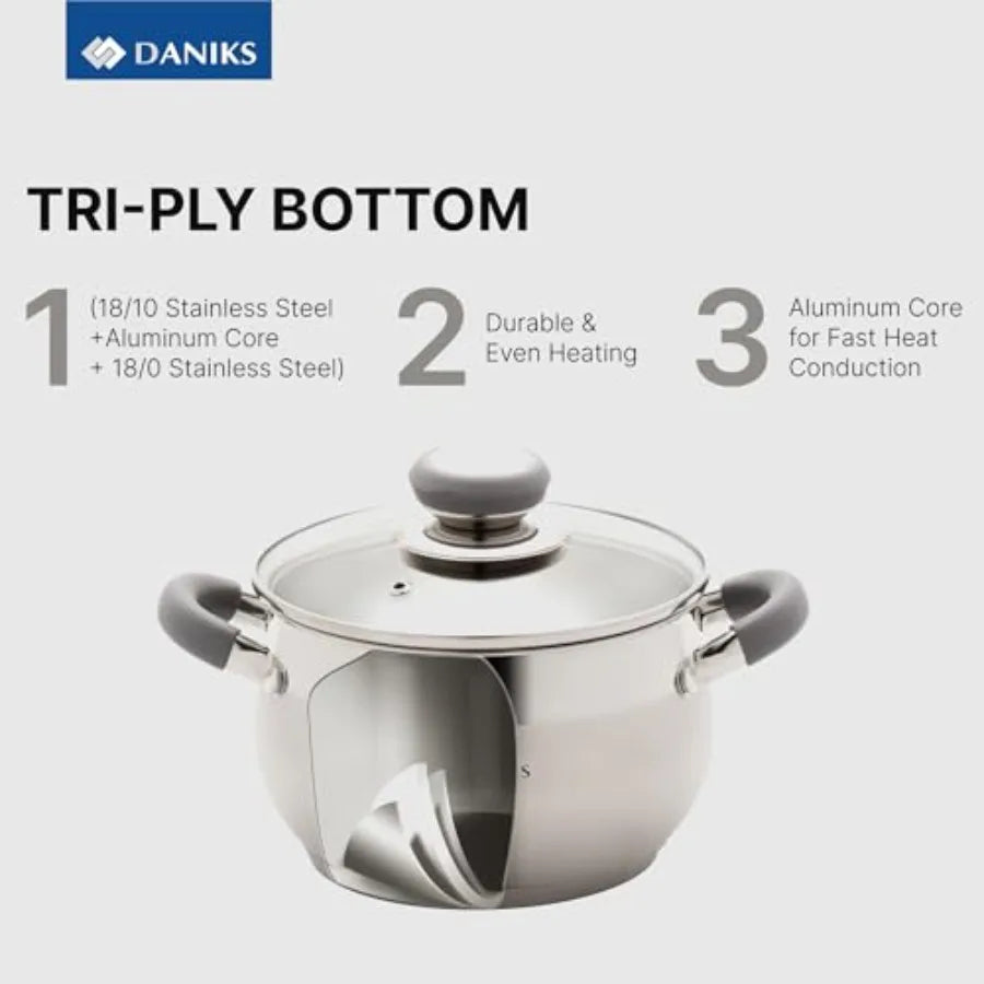 Stainless Steel 10 Piece Cookware Set With Glass Lids Induction Compatible