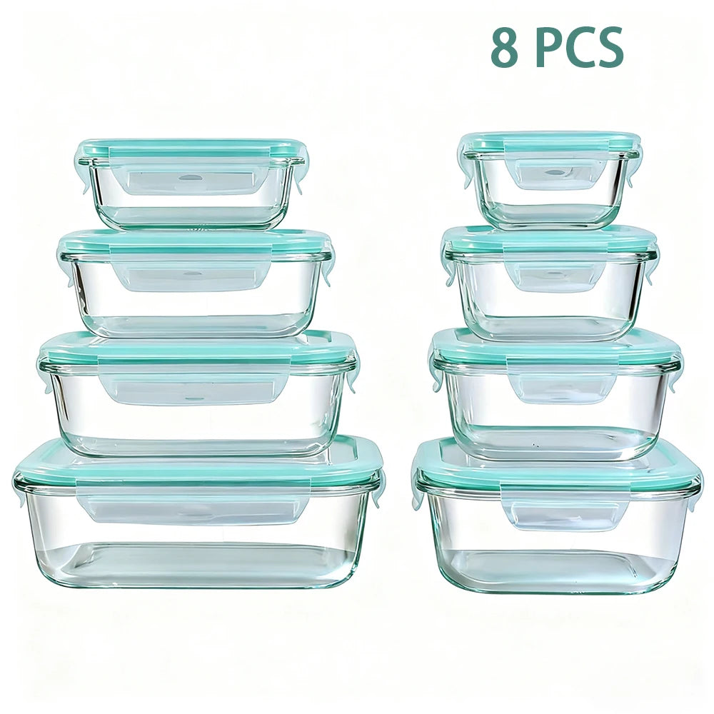 Glass Food Storage Containers 8 Pieces Leakproof Airtight Microwave Safe