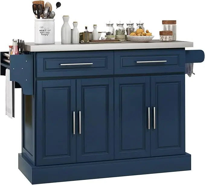 Rolling Kitchen Island Cart With Wheels Portable Stainless Steel Top