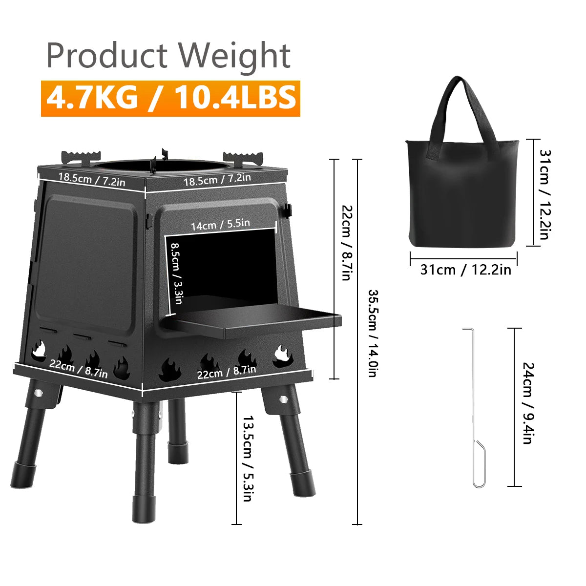 Portable Wood Burning Camp Stove Cast Iron for Outdoor Cooking