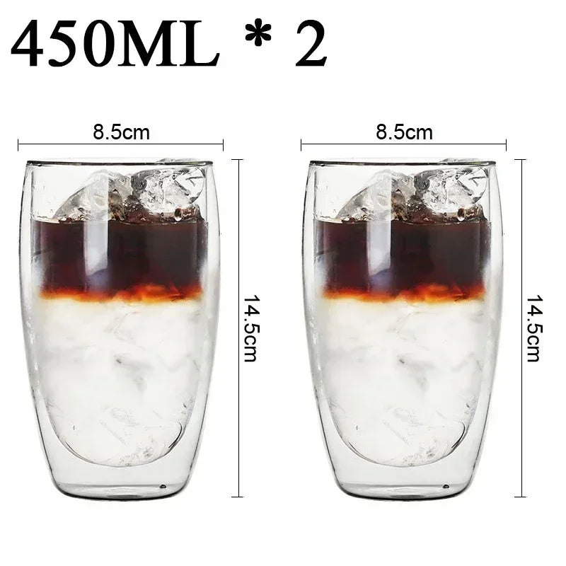 Double Wall Borosilicate Glass Mugs Set Drinkware Heat Resistant