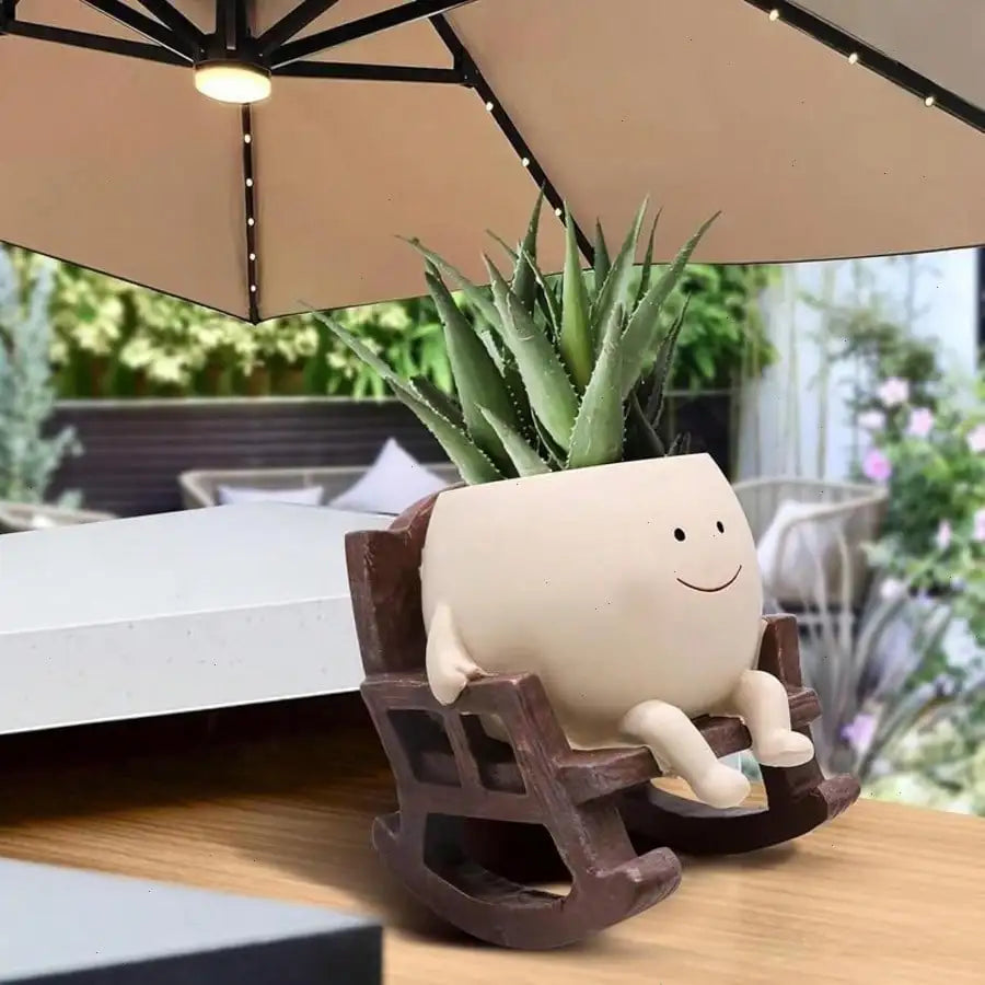 Porcelain Face Rocking Chair Planter Pot For Indoor Outdoor Succulents