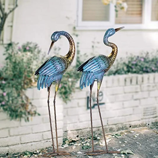 SHXI Outdoor Crane Statues Standing Heron Metal Bird Yard Art