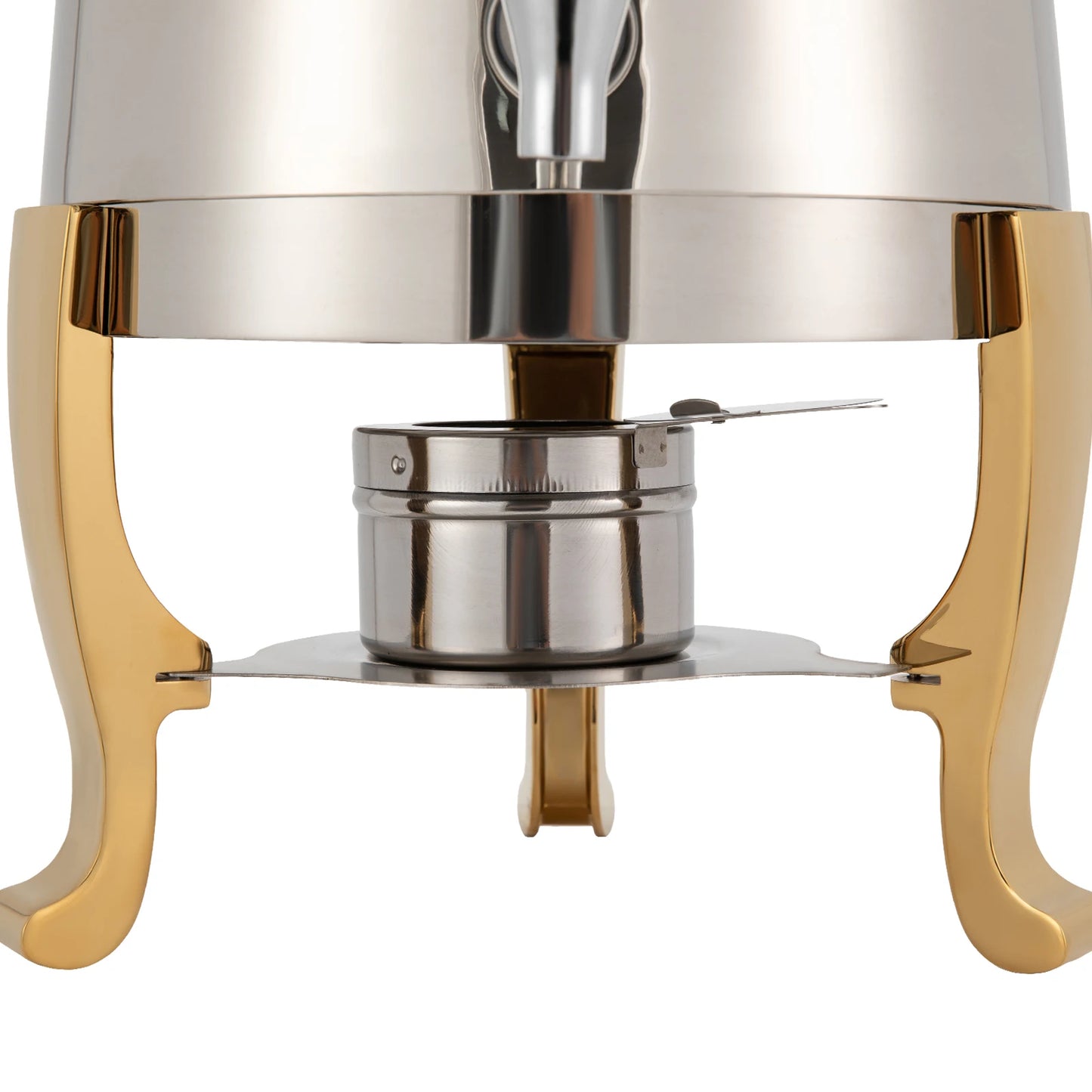 Stainless Steel Hot Beverage Dispenser – Fuel Tray Heating – Electrolytic Polished – Tripod Base – 10.63"x10.63"x22.05" – for Coffee Tea Milk Party Hotel – Silver Gold