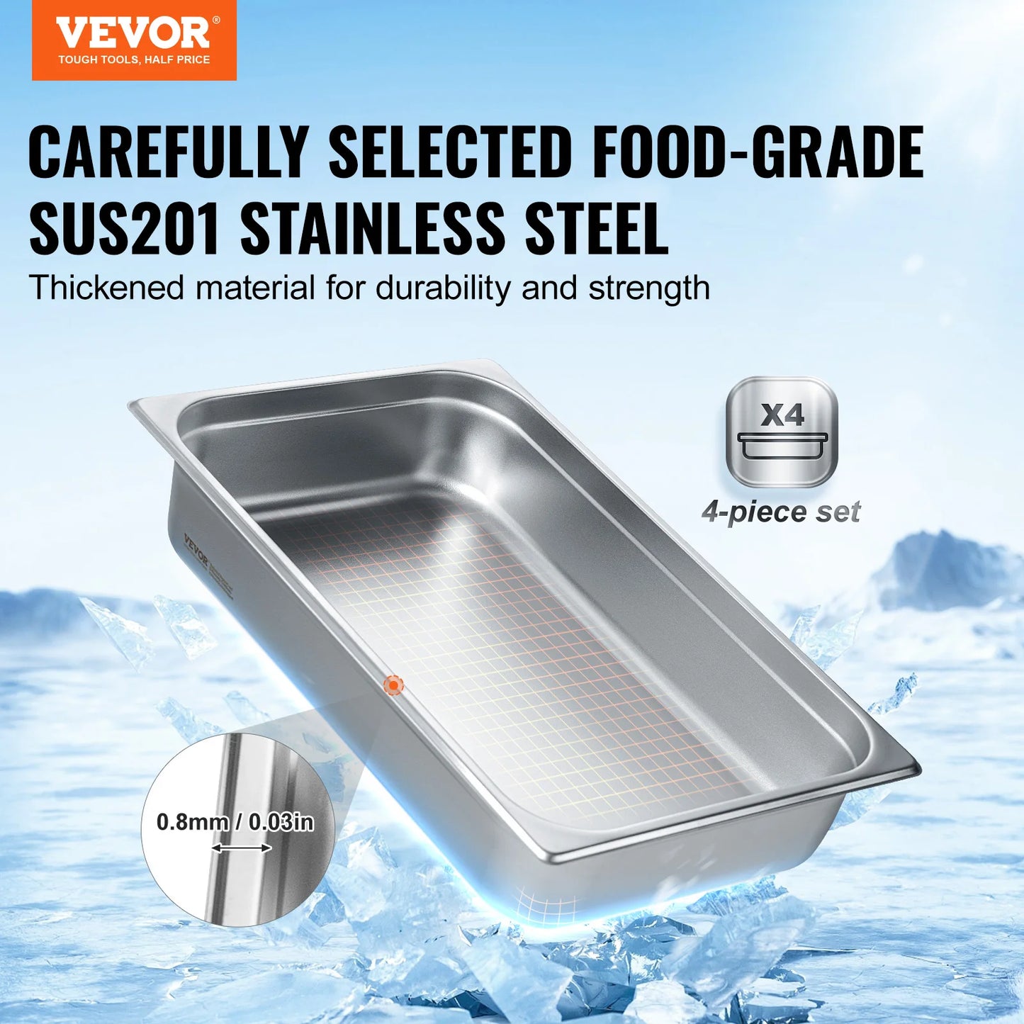 SucceBuy Anti Jam Stainless Steel Steam Table Pan With Lid