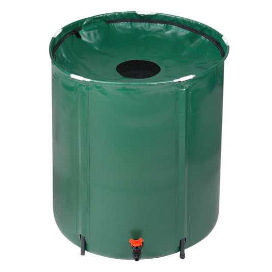 50 Gallon Collapsible Rain Barrel, Green Portable Foldable PVC Rain Water Storage Tank with Support Rods, Filter Mesh Screen & Drain Spigot, Outdoor Water Collector for Garden Lawn Irrigation
