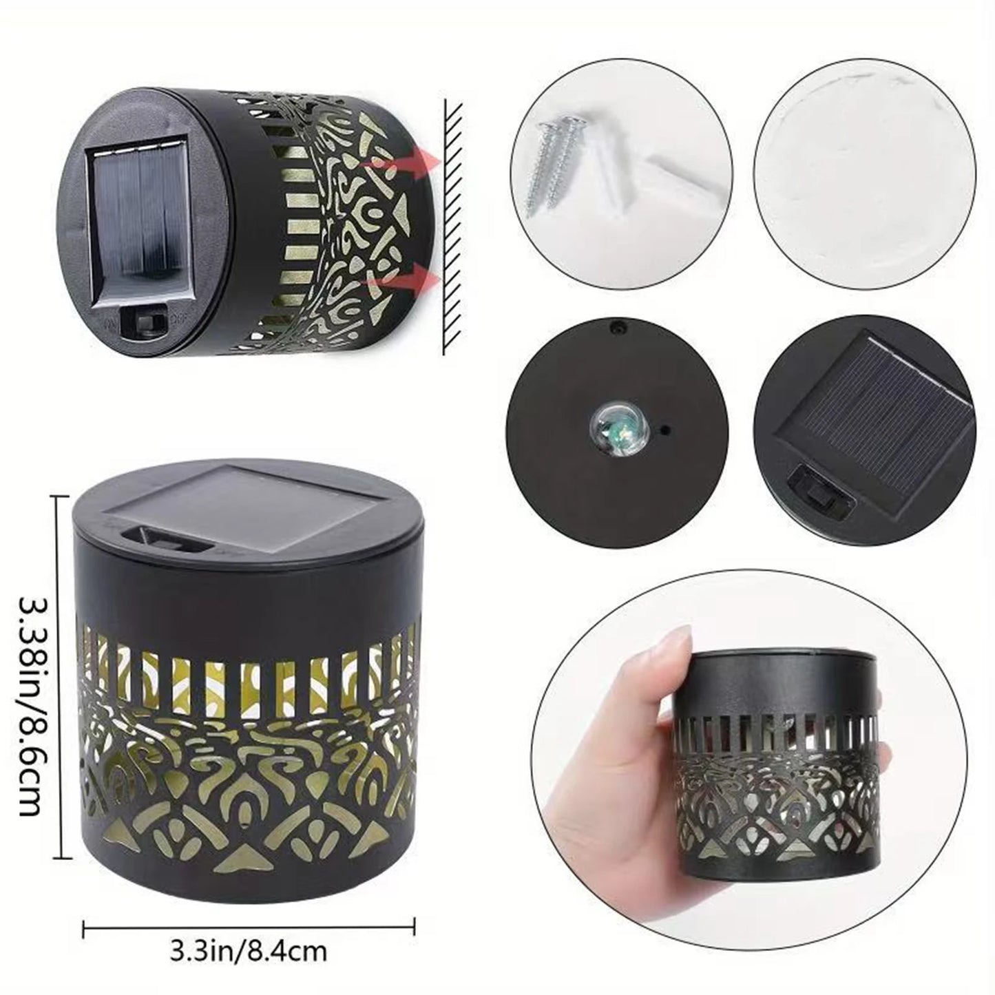 Solar Lights IP44 Waterproof Outdoor Wall Sconce Fence Lighting LED Spot Lens Deck Lights for Garden Patio Backyard