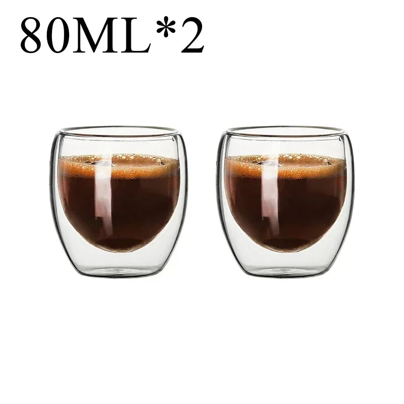 Double Wall Borosilicate Glass Mugs Set Drinkware Heat Resistant