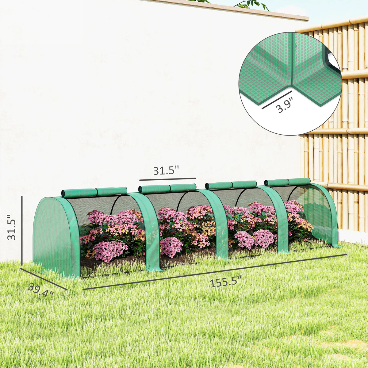 13' x 3' x 2.5' Tunnel Greenhouse Green Grow House w/ Roll Up Doors, Green