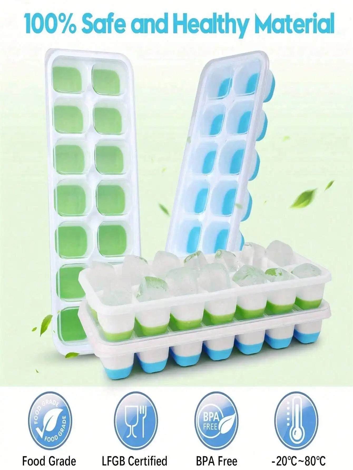1/2/4pcs Silicone Ice Cube Trays, Easy Release & Flexible, 14-Cavity 4-Color Mixed With Anti-Spill Removable Lids, Stackable With Lid, Kitchen Accessories, Small Kitchen Tools