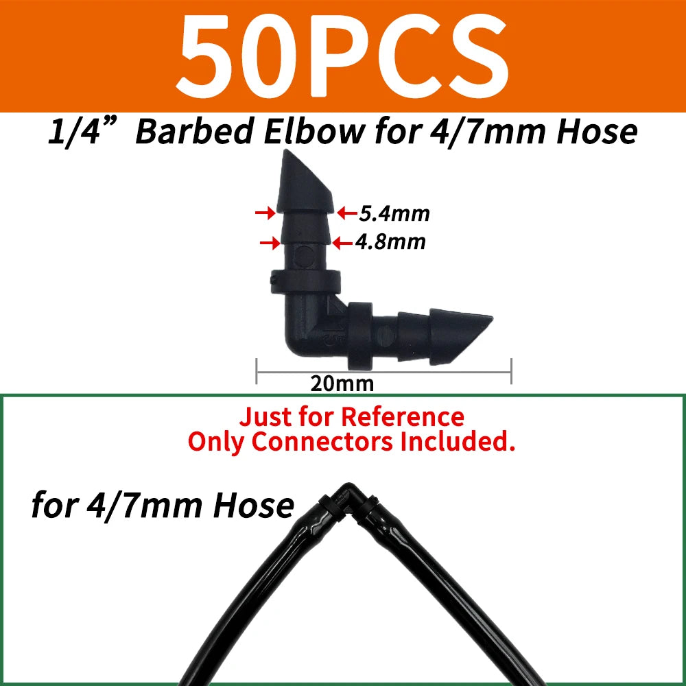 50PCS Plastic Barbed 3-Way TEE Connector for 4/7mm Tubing Watering Pipe Hose Couplings Micro Drip Irrigation Garden Tools