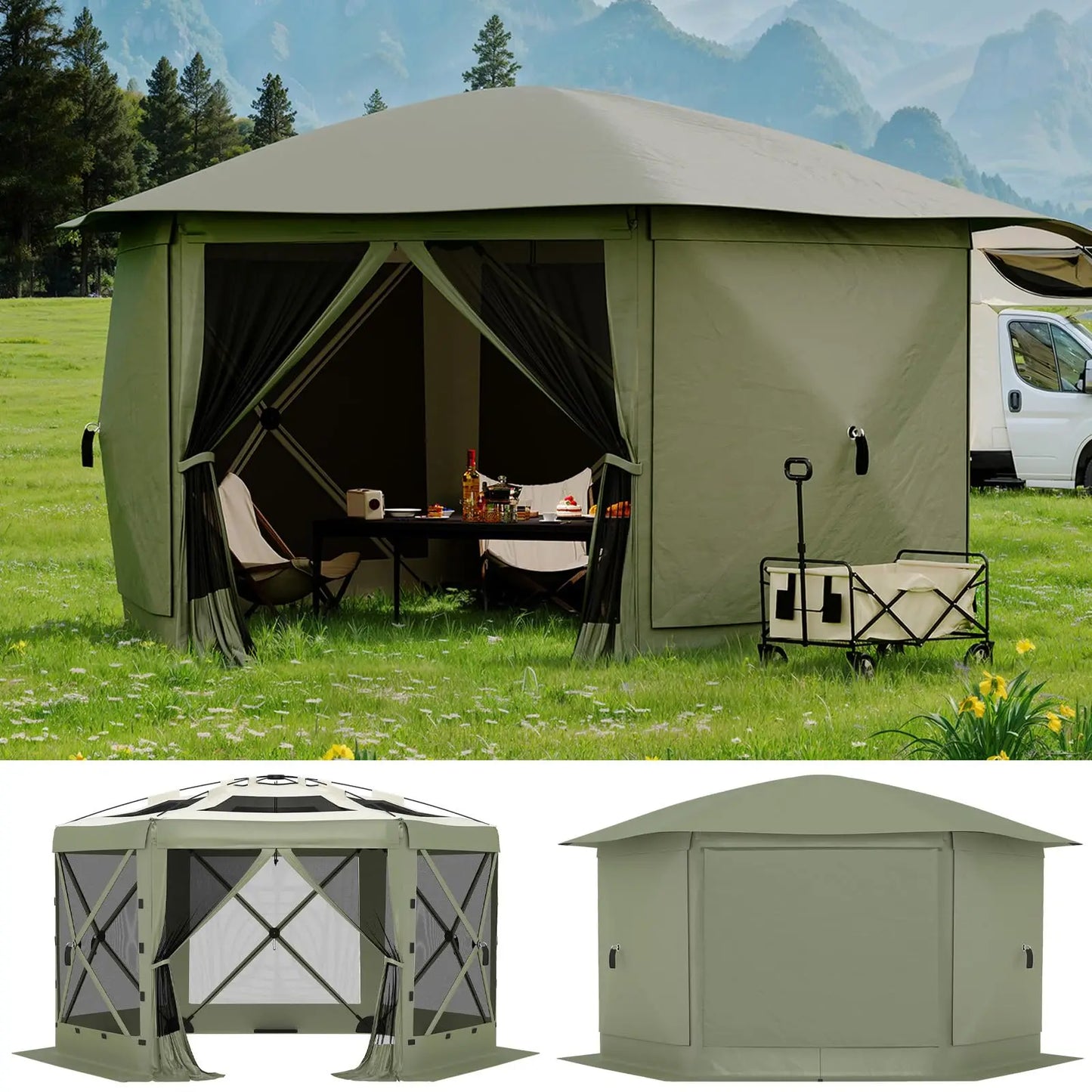 HiMISS Pop Up Gazebo With Removable Roof And Mosquito Netting
