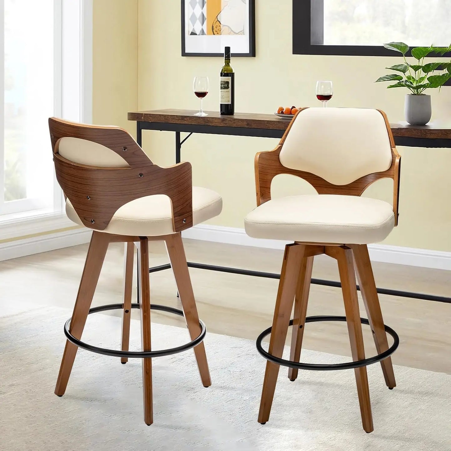 Guangbai Modern Upholstered Bar Stools With Bamboo Legs