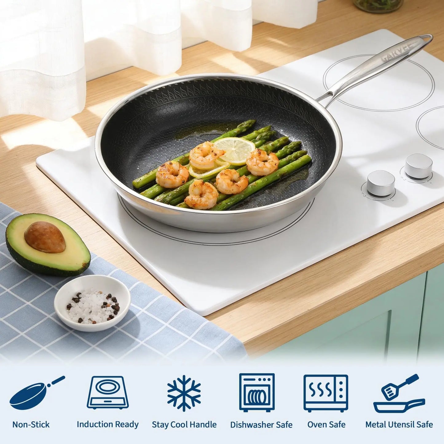 HiMISS Tri Ply Nonstick Stainless Steel Frying Pan Set Lids