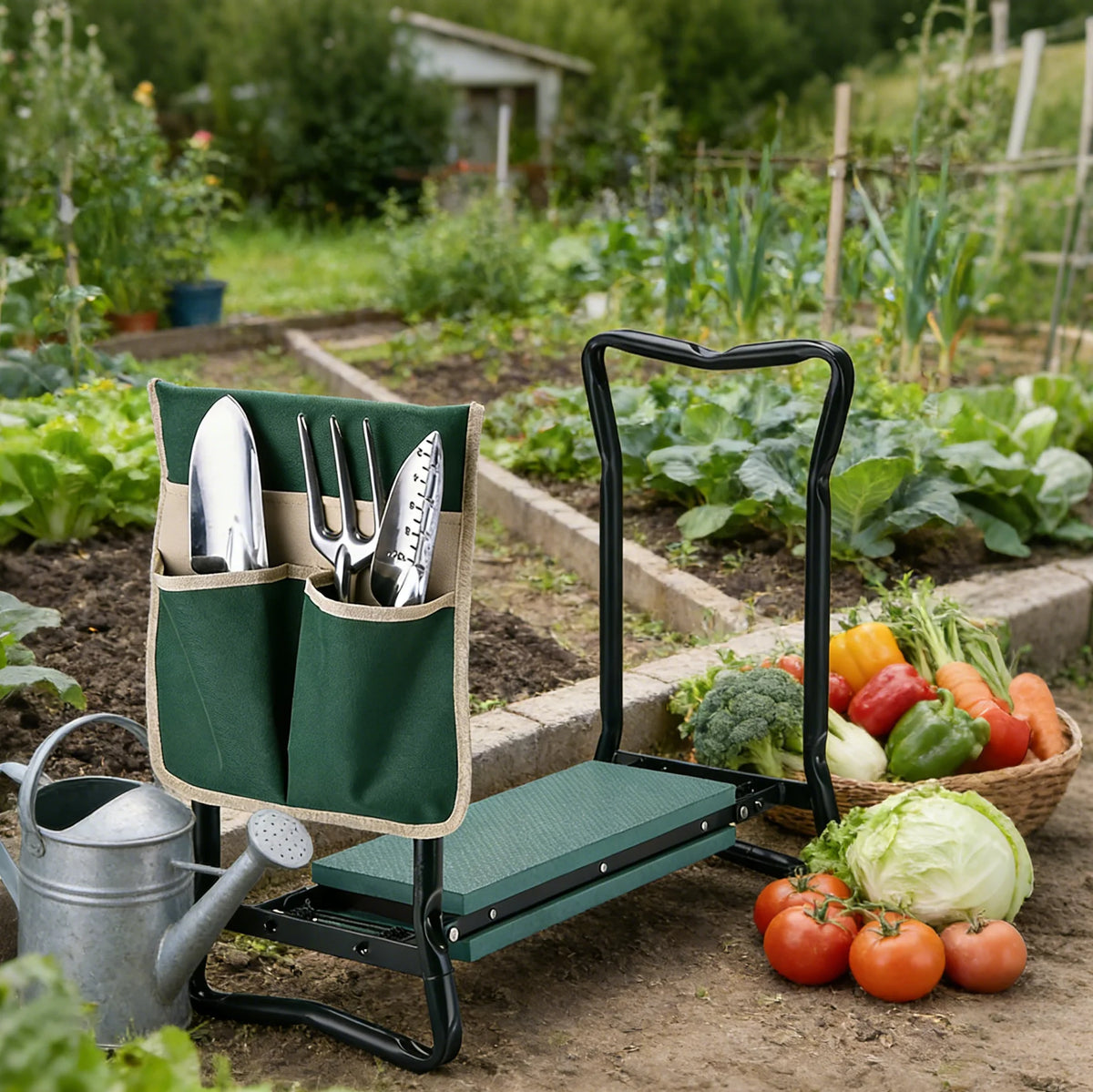 Foldable 2-in-1 Garden Kneeler and Seat with Detachable Tool Storage Bag, Heavy Duty Gardening Stool