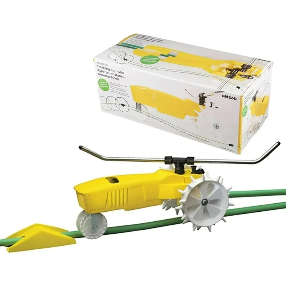 Nelson Rain Train 13,500 Square Feet Cast Iron Outdoor Lawn Traveling Water Sprinkler for Yard, and Garden, with Auto Shut Off,