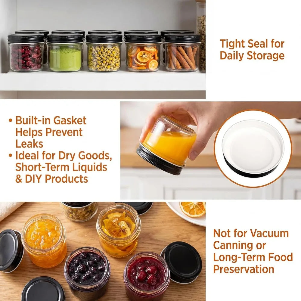 40 Pack 4oz Mini Glass Mason Jars with Black Lids - Spice Canning Jars for Honey, Jam, DIY Favors, Kitchen Storage