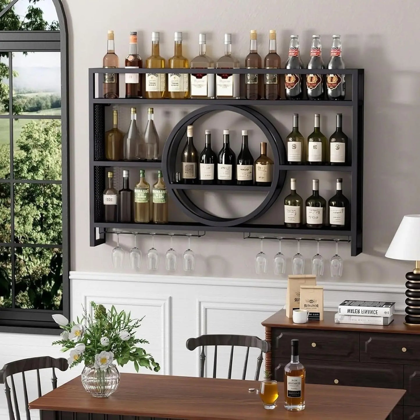 Wall Mounted Wine Rack With LED Lights Iron Floating Shelf