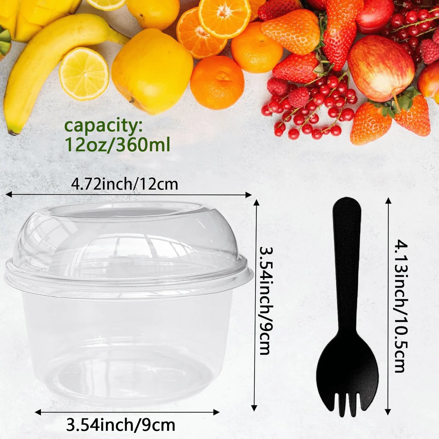 50 Pack 12 oz Plastic Dessert Cups Clear Acai Bowls with Lids Disposable Fruit Parfait Cups Containers With Spoon for Cupcake Yogurt Pudding Yogurt Parfait Smoothie