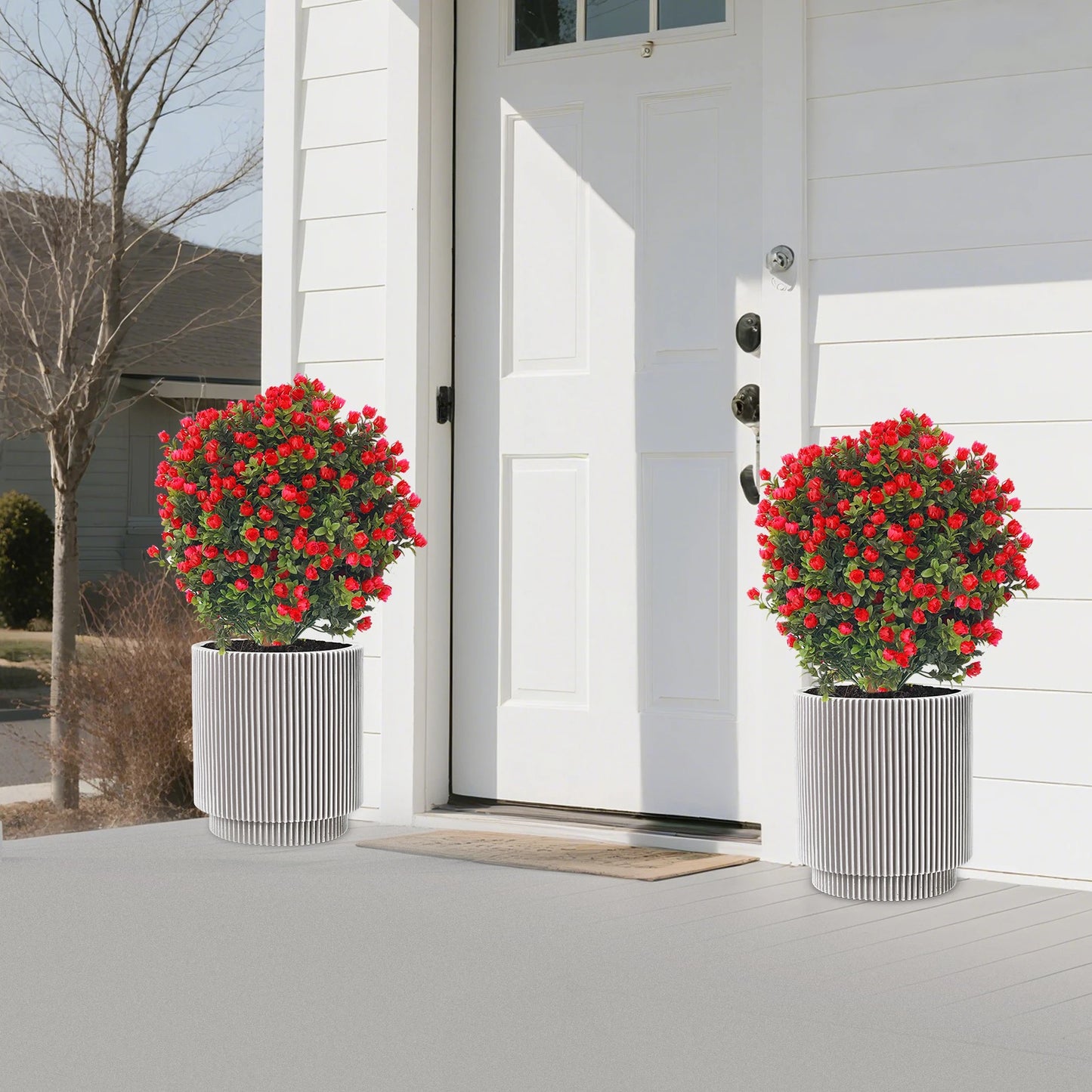 Courtyard Landscape Decor, Artificial Boxwood Topiary Ball Tree, Wood Plastic 69cm 2pcs Red Floral Ground Spike Artificial Boxwood Topiary Ball Tree, Artificial Boxwood Topiary Ball Tree Garden Patio Outdoor Layout Accessory