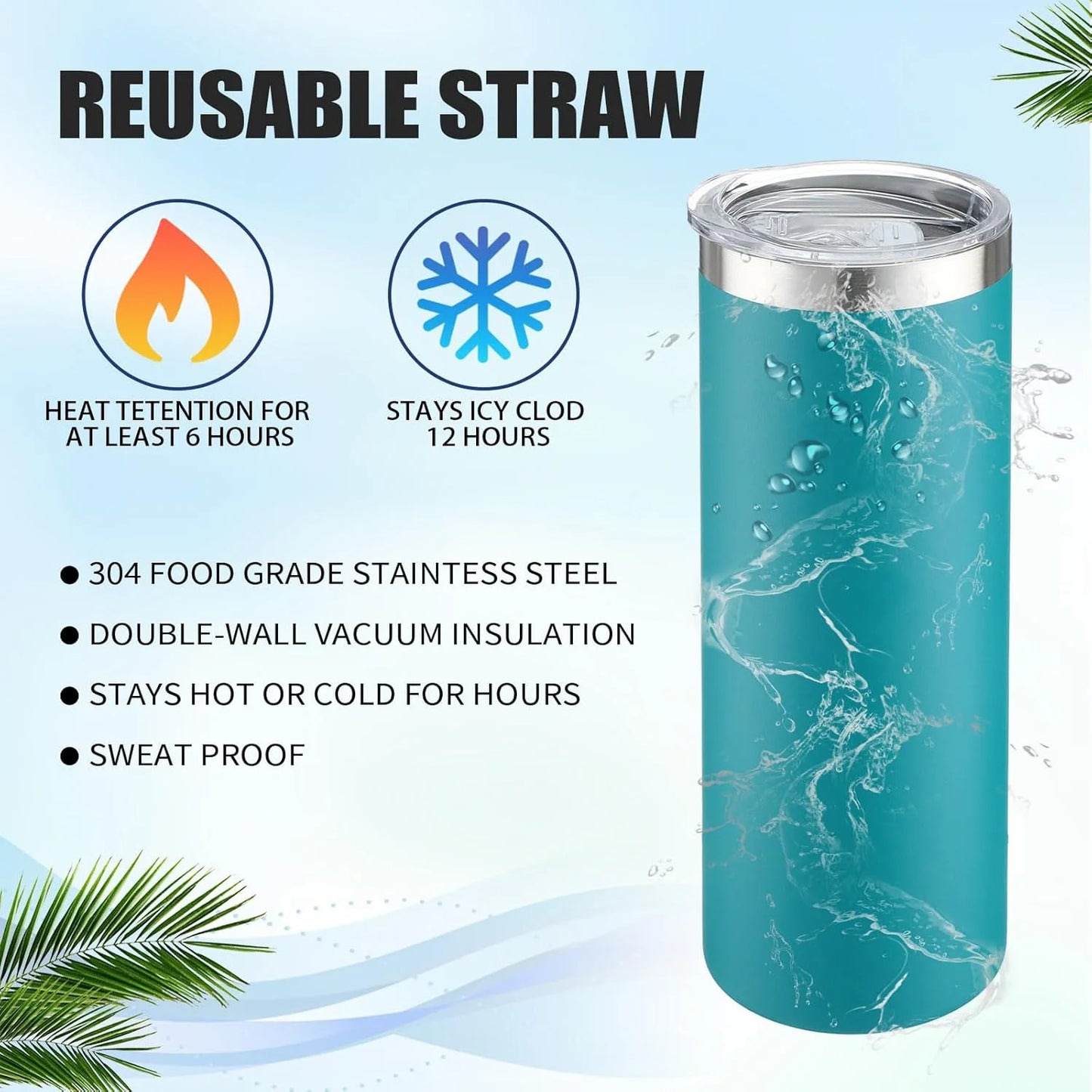 Slim Insulated Tumblers With Lids And Straws Stainless Steel