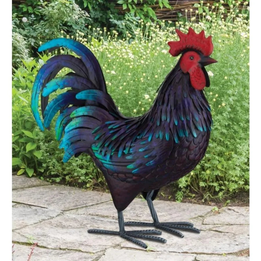 SHXI Handcrafted Metal Rooster Statue Weather-Resistant Garden Sculpture