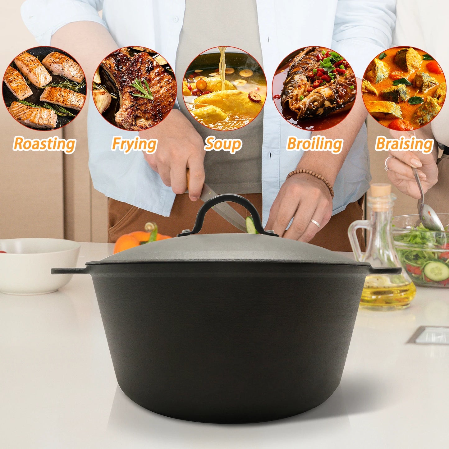 HANSMART Cast Iron Dutch Oven With Lid Induction Compatible Nonstick