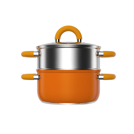 Stainless Steel Cookware Set with Steamer & Lids – Fast Heating,8.5 in/21.59cm, Ergonomic Handles, Induction Ready, Dishwasher Safe