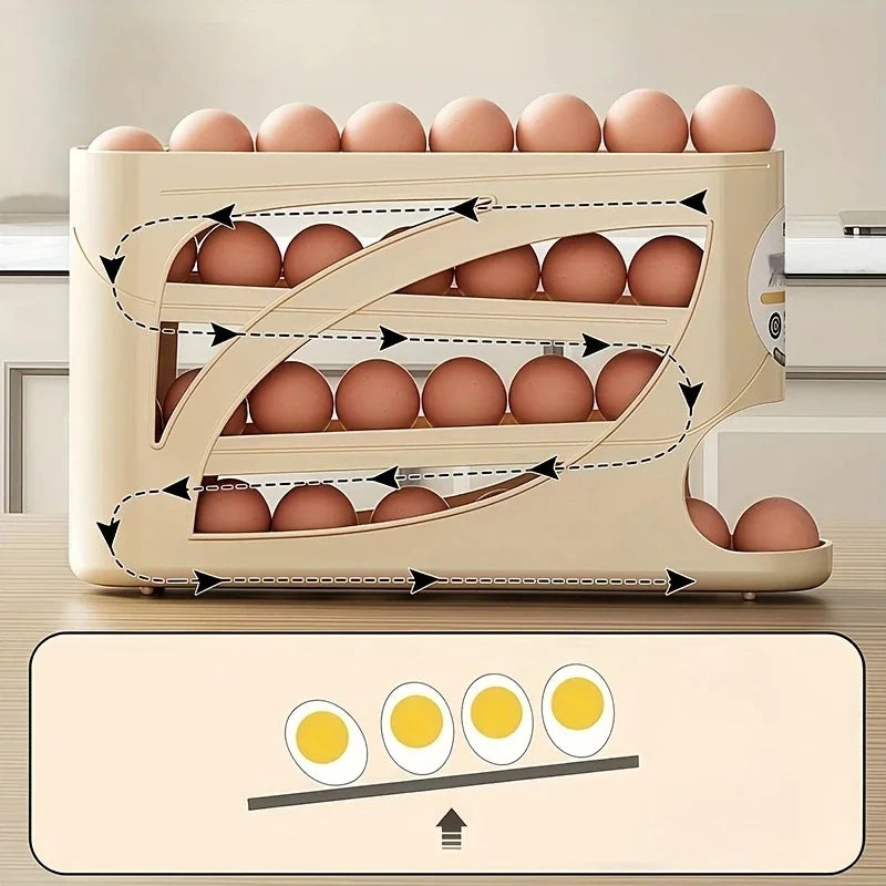 Three-Tier Rolling Egg Storage Container Holds 24 Eggs In Refrigerator