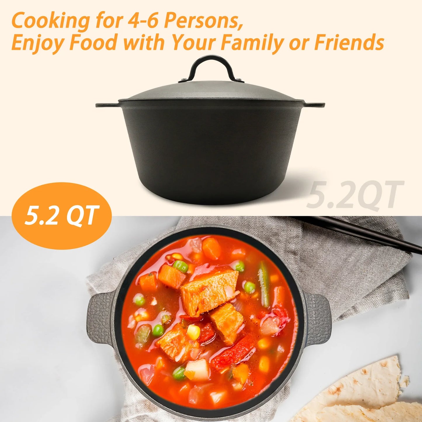 HANSMART Cast Iron Dutch Oven With Lid Induction Compatible Nonstick
