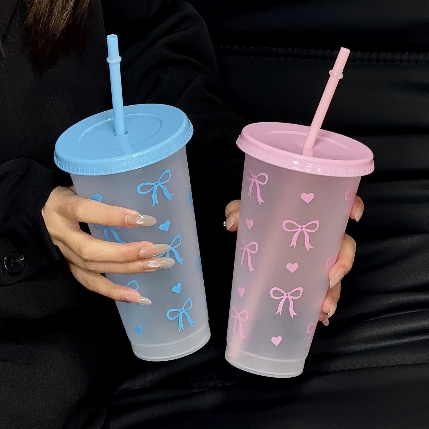 Reusable Cups With Straw And Lid For Cold Drinks Bow