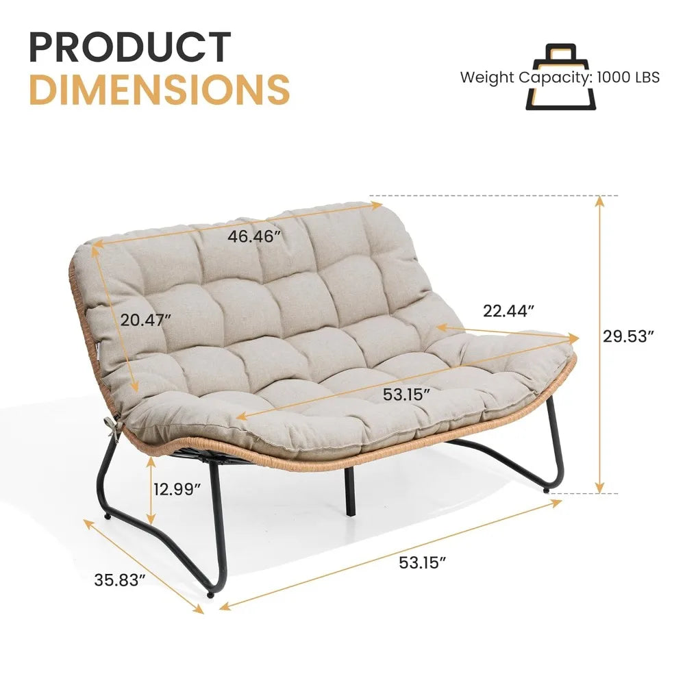 Frame All-Weather Rattan Loveseat With Cushioned Outdoor Seating
