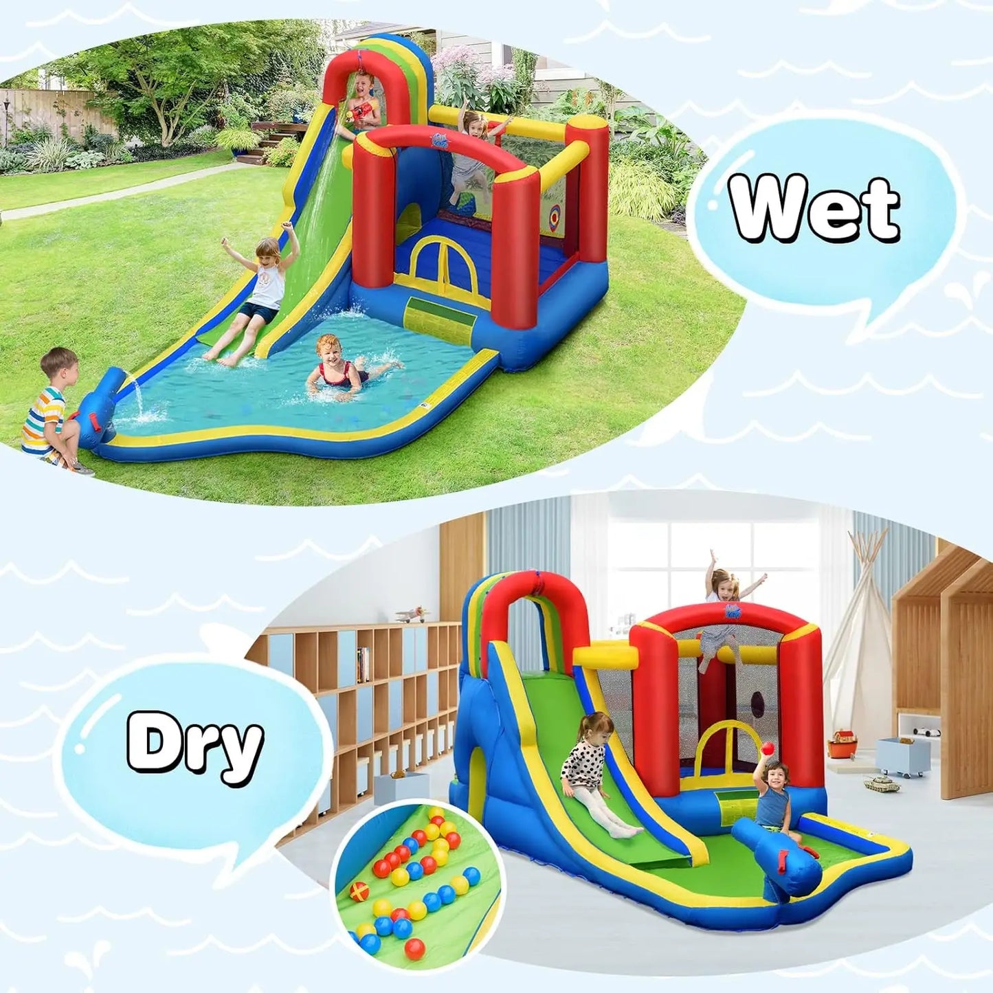 7-In-1 Inflatable Water Slide and Bouncy Water Park Outdoor Backyard