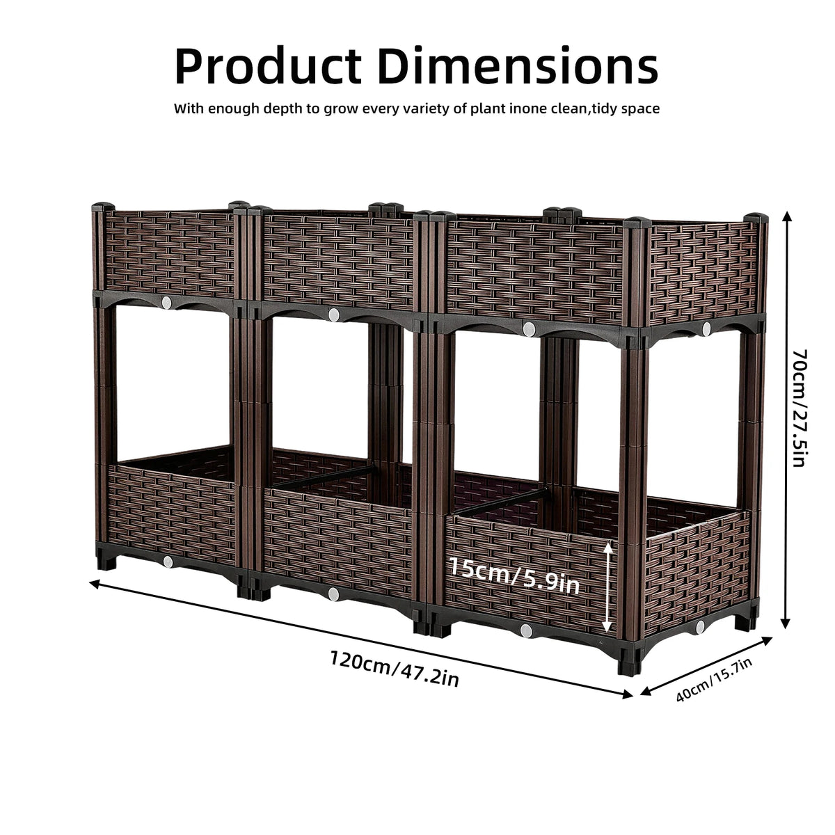 Elevated Raised Garden Bed with Legs 120x70x40 cm Large Divider Planter Box 6 Grid PP Material Outdoor Flower Pot with Drainage Holes Pest Resistant Back Friendly for Garden Patio Balcony Deck Backyard