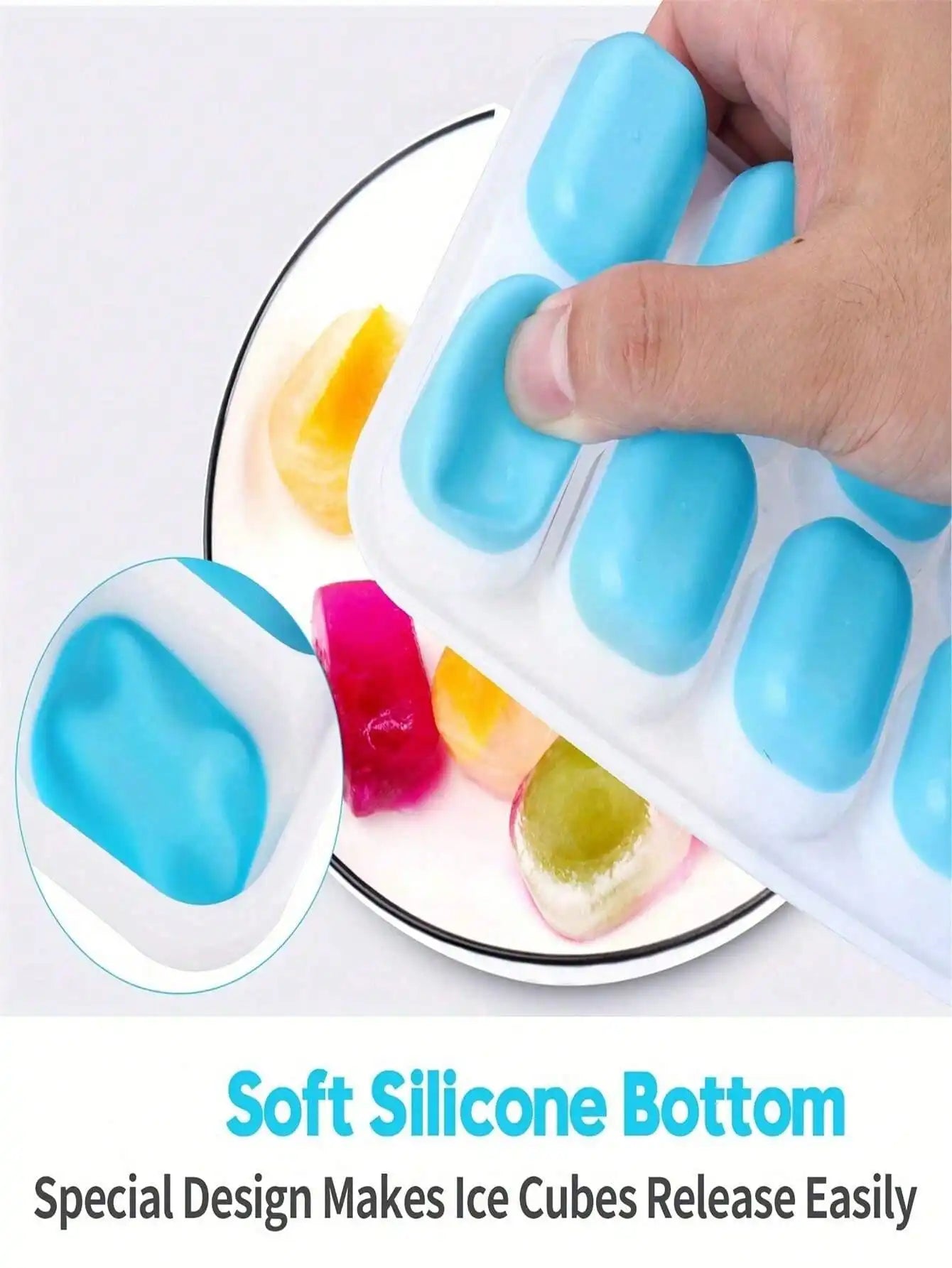 1/2/4pcs Silicone Ice Cube Trays, Easy Release & Flexible, 14-Cavity 4-Color Mixed With Anti-Spill Removable Lids, Stackable With Lid, Kitchen Accessories, Small Kitchen Tools