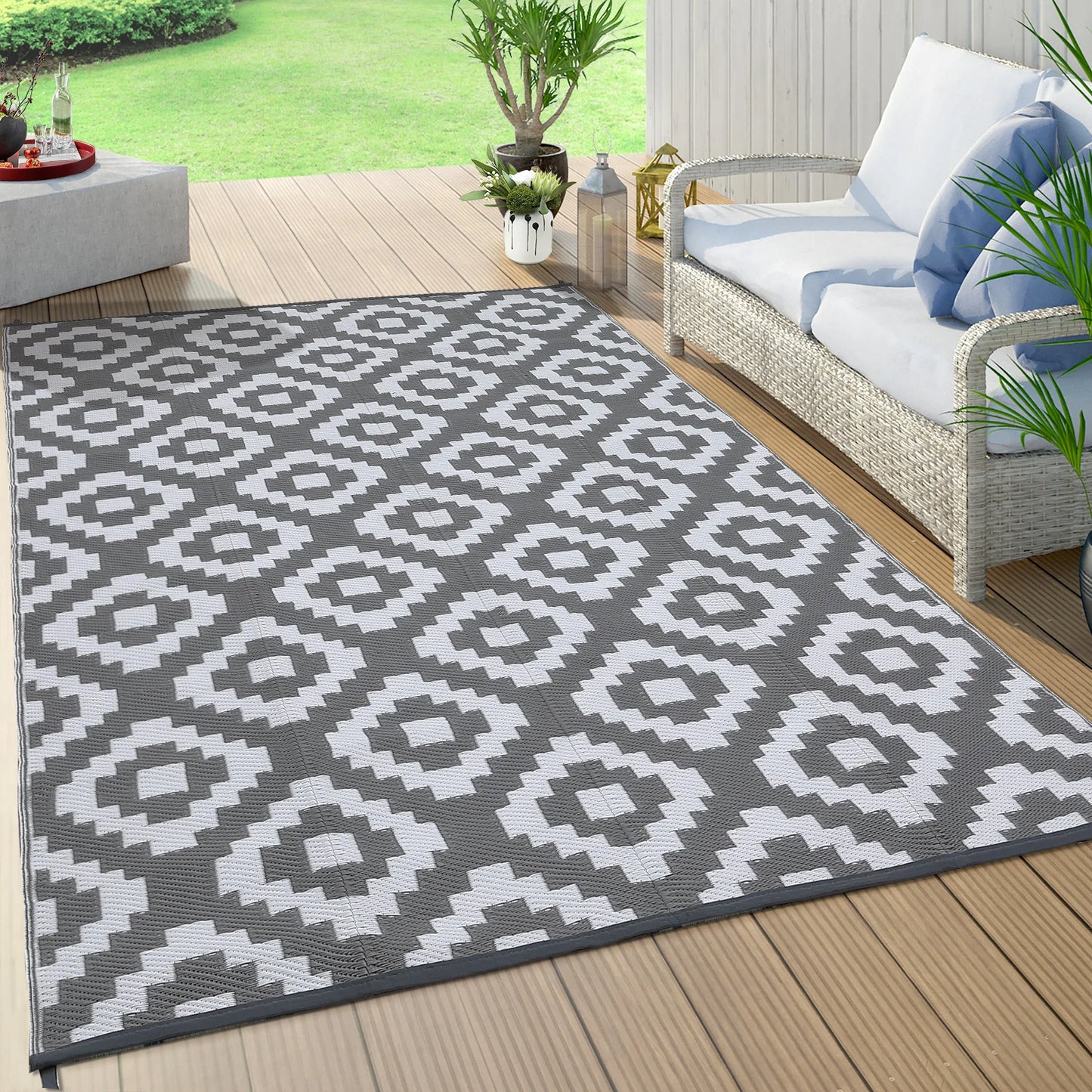 StudysetCN Outdoor Geometric Straw Rug Waterproof Reversible Mat
