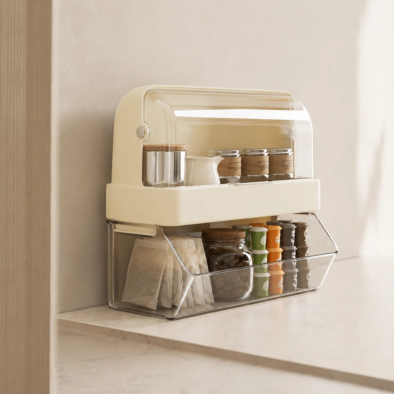Tea Bag Storage Box With Lid Double Layer Organizer Countertop
